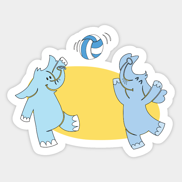 Elephants Playing Volleyball Children Motif Sticker by Foxxy Merch